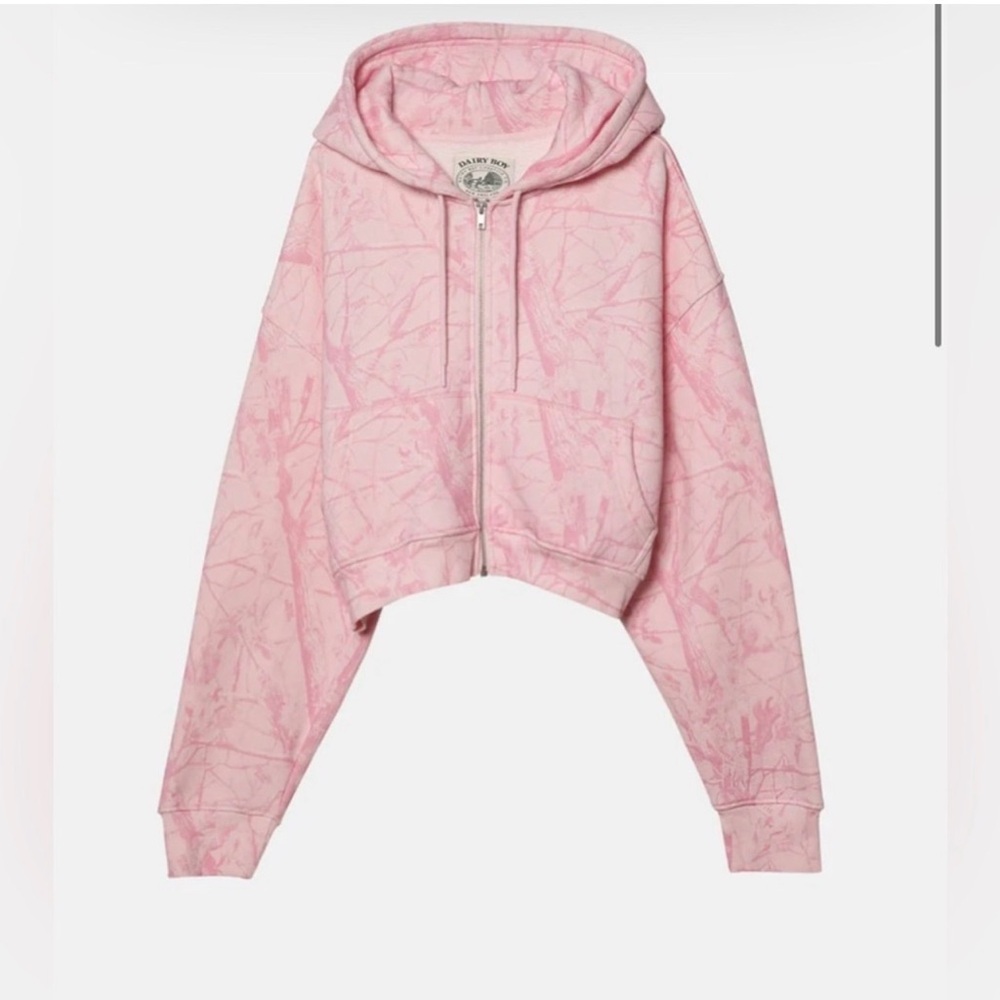 Dairy Boy Pink Camo Cropped Zip Hoodie